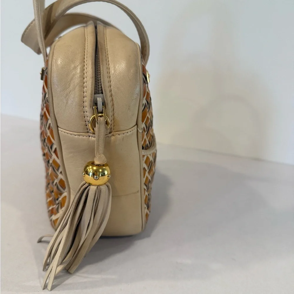 Bally Vintage Tan and Cream Woven Leather Bag - Picture 7 of 14